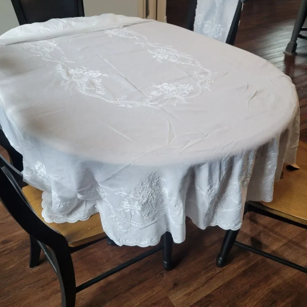 VTG Madeira Embroidered 66x104 Banquet Tablecloth 12 Placemats Table Runner set
